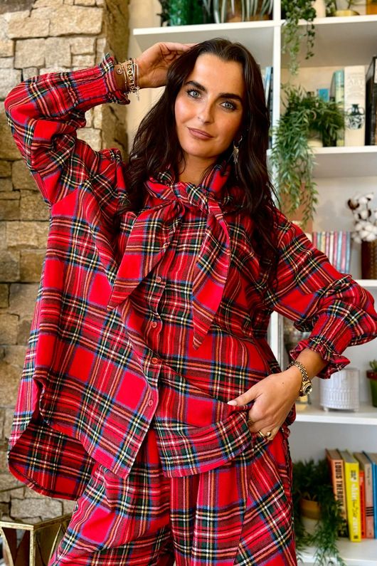 McAlister Tartan Brushed Cotton Neckerchief Blouse Red /35 *pre order due approx 1 week